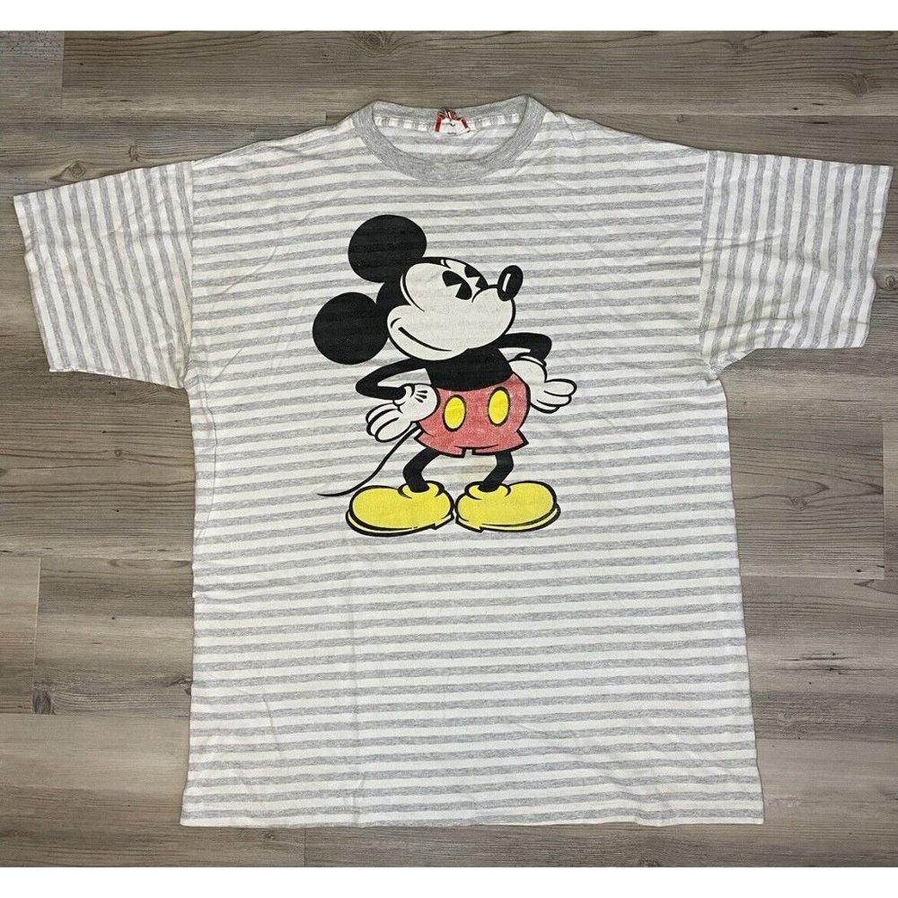 Vintage Disney Designs Mickey Mouse Striped Shirt Made In USA